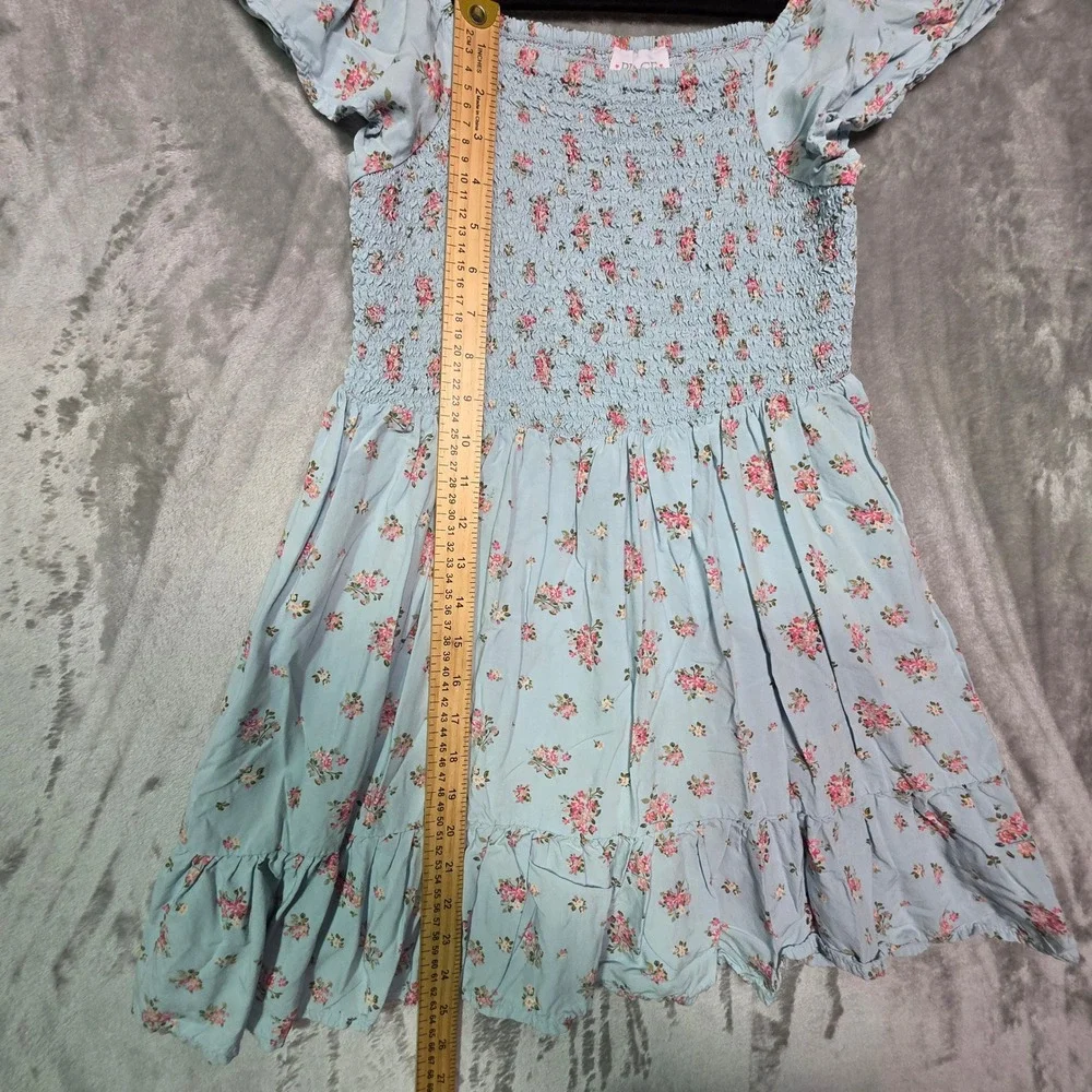 Childrens Place Girls Blue Floral Smocked Dress XL 14 Pink Rose Flutter Sleeve